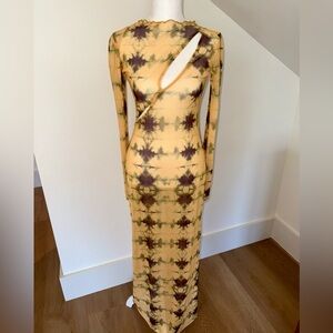 RESA Gold and Brown Asymmetrical Bodycon Dress